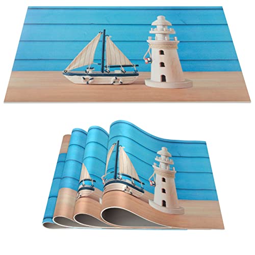 Platzset Tischset abwaschbar PVC Platzdeckchen rutschfest Tischuntersetzer Hitzebeständig Esstisch Deko für drinnen & draußen 30x45cm Maritim Leuchtturm 4-er Set von ANRO