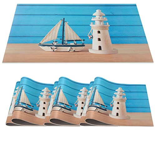 Platzset Tischset abwaschbar PVC Platzdeckchen rutschfest Tischuntersetzer Hitzebeständig Esstisch Deko für drinnen & draußen 30x45cm Maritim Leuchtturm 6-er Set von ANRO