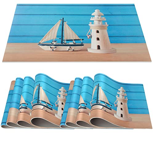 Platzset Tischset abwaschbar PVC Platzdeckchen rutschfest Tischuntersetzer Hitzebeständig Esstisch Deko für drinnen & draußen 30x45cm Maritim Leuchtturm 8-er Set von ANRO