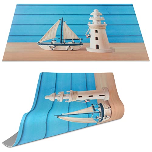 Platzset Tischset abwaschbar PVC Platzdeckchen rutschfest Tischuntersetzer Hitzebeständig Esstisch Deko für drinnen & draußen 30x45cm Maritim Leuchtturm von ANRO