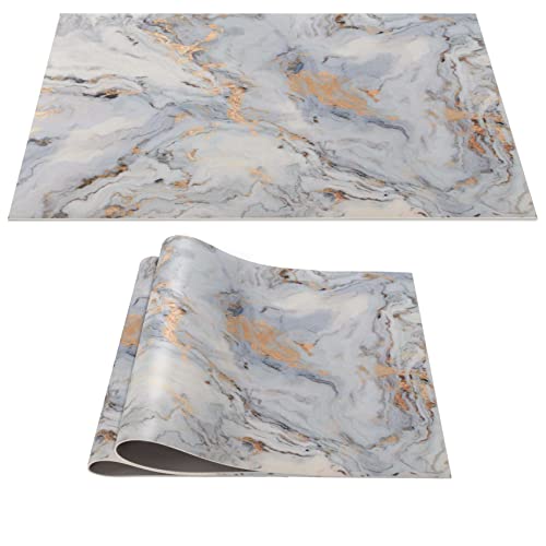 Platzset Tischset abwaschbar PVC Platzdeckchen rutschfest Tischuntersetzer Hitzebeständig Esstisch Deko für drinnen & draußen 30x45cm Marmor Silber Grau 2-er Set von ANRO
