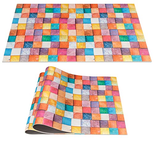 Platzset Tischset abwaschbar PVC Platzdeckchen rutschfest Tischuntersetzer Hitzebeständig Esstisch Deko für drinnen & draußen 30x45cm Mosaik Bunt 2-er Set von ANRO