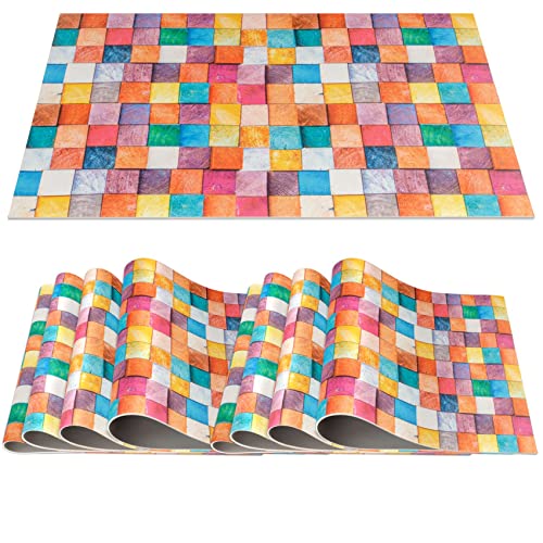 Platzset Tischset abwaschbar PVC Platzdeckchen rutschfest Tischuntersetzer Hitzebeständig Esstisch Deko für drinnen & draußen 30x45cm Mosaik Bunt 8-er Set von ANRO