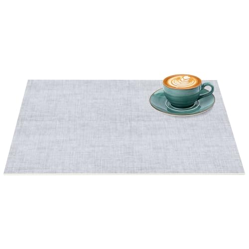 Platzset Tischset abwaschbar PVC Platzdeckchen rutschfest Tischuntersetzer Hitzebeständig Esstisch waschbar für drinnen & draußen Grau Leinenoptik Uni 30x45cm von ANRO