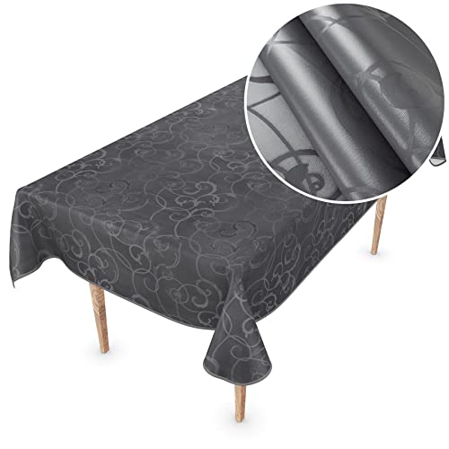 Premium Wachstuchtischdecke Tischdecke Vinyl Wachstischdecke abwaschbar 220x150cm Damast Anthrazit edel abwischbar von ANRO