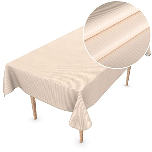 Premium Wachstuchtischdecke Tischdecke Vinyl Wachstischdecke abwaschbar 220x150cm Streifen Creme Champagner edel abwischbar von ANRO