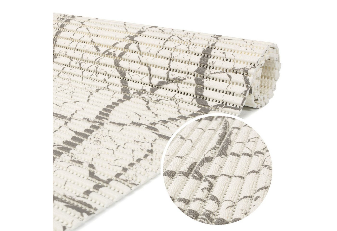 ANRO Schaum-Badematte Antirutschmatte Weichschaummatte Badezimmer Premium, Höhe 5 mm, strapazierfähig, Drainage Effekt, Rillen, wasserdurchlässig, rutschhemmend, pflegeleicht, Weich, fußbodenheizungsgeeignet, schnell trocknend, Rutschhemmend, mit Drainagelöchern, Praktisch, Kunststoff, Eckig, Badteppich Weichschaum 100x65cm Marmor Grau-Weiß von ANRO