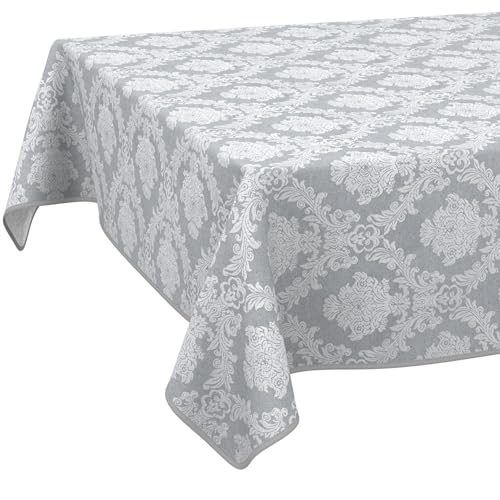 Stoff Tischdecke Textil Tischwäsche Tischtuch Baumwolle Polyester abwaschbar Uni Ornament Damast Jacquard Gewebe waschbar Barock Grau 160x140cm mit Saum (Eingefasst) von ANRO