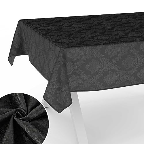 Stoff Tischdecke Textil Tischwäsche Tischtuch Baumwolle Polyester abwaschbar Uni Ornament Damast Jacquard Gewebe waschbar Barock Schwarz 100x140cm mit Saum (Eingefasst) von ANRO