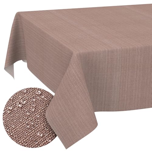 Stoff Tischdecke Textil Tischwäsche Tischtuch Baumwolle Polyester abwaschbar Uni Ornament Damast Jacquard Gewebe waschbar Braun 120x140cm Schnittkante von ANRO