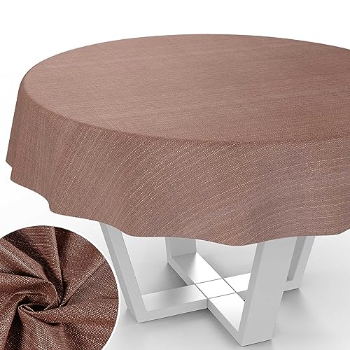 Stoff Tischdecke Textil Tischwäsche Tischtuch Baumwolle Polyester abwaschbar Uni Ornament Damast Jacquard Gewebe waschbar Braun Rund 140cm Schnittkante von ANRO