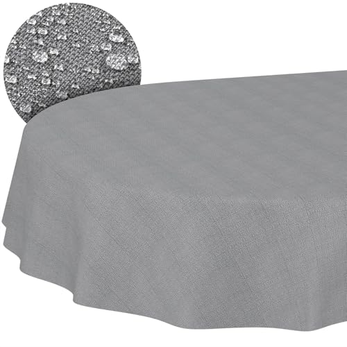 Stoff Tischdecke Textil Tischwäsche Tischtuch Baumwolle Polyester abwaschbar Uni Ornament Damast Jacquard Gewebe waschbar Dunkelgrau Oval 180x140cm Schnittkante von ANRO