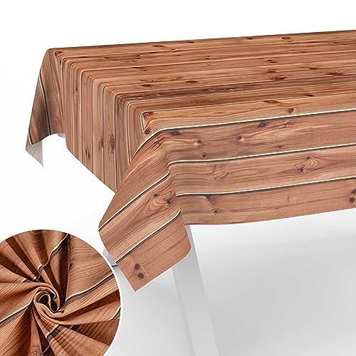 Stoff Tischdecke Tischwäsche Textil Tischtuch Baumwolle Polyester Gewebe abwaschbar pflegeleicht, in rund oval eckig Holz Braun 220x140cm Schnittkante von ANRO