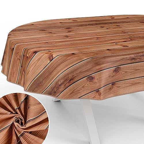 Stoff Tischdecke Tischwäsche Textil Tischtuch Baumwolle Polyester Gewebe abwaschbar pflegeleicht, in rund oval eckig Holz Braun Oval 240x140cm mit Saum (Eingefasst) von ANRO