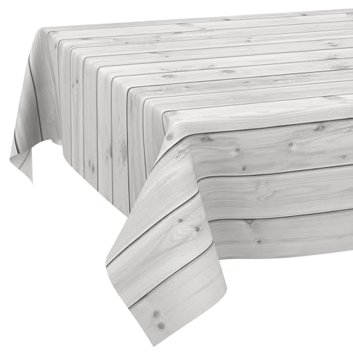 Stoff Tischdecke Tischwäsche Textil Tischtuch Baumwolle Polyester Gewebe abwaschbar pflegeleicht, in rund oval eckig Holz Grau 140x140cm Schnittkante von ANRO