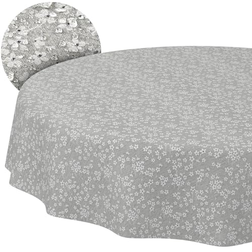 Stoff Tischdecke Tischwäsche Textil Tischtuch Baumwolle Polyester Gewebe abwaschbar pflegeleicht, in rund oval eckig Violen Grau Rund 140cm Schnittkante von ANRO