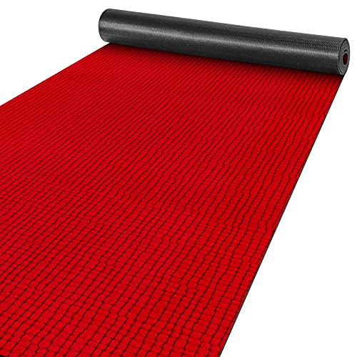 ANRO Teppich Läufer Flur Küchenteppich Schmutzfangmatte Sauberlaufmatte rutschfest Velours Rot 65x1000cm (10M) Modern von ANRO