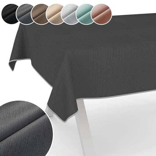 Tischdecke Mila Stoff abwaschbar Tischtuch Tafeldecke Jacquard Teflon beschichtet pflegeleicht Lotuseffekt schmutz- & wasserabweisend Uni Leinenoptik 100x140cm mit Saum (Eingefasst) Grau von ANRO