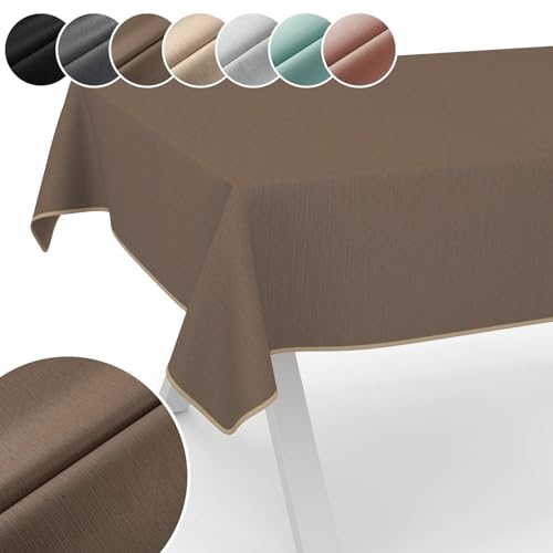 Tischdecke Mila Stoff abwaschbar Tischtuch Tafeldecke Jacquard Teflon beschichtet pflegeleicht Lotuseffekt schmutz- & wasserabweisend Uni Leinenoptik 100x140cm mit Saum (Eingefasst) Sand von ANRO