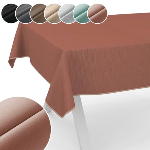 Tischdecke Mila Stoff abwaschbar Tischtuch Tafeldecke Jacquard Teflon beschichtet pflegeleicht Lotuseffekt schmutz- & wasserabweisend Uni Leinenoptik 160x120cm mit Saum (Eingefasst) Rot von ANRO