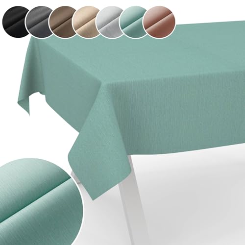 Tischdecke Mila Stoff abwaschbar Tischtuch Tafeldecke Jacquard Teflon beschichtet pflegeleicht Lotuseffekt schmutz- & wasserabweisend Uni Leinenoptik 200x140cm Schnittkante Mint von ANRO