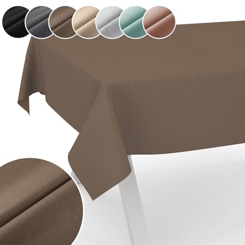Tischdecke Mila Stoff abwaschbar Tischtuch Tafeldecke Jacquard Teflon beschichtet pflegeleicht Lotuseffekt schmutz- & wasserabweisend Uni Leinenoptik 90x130cm Schnittkante Sand von ANRO