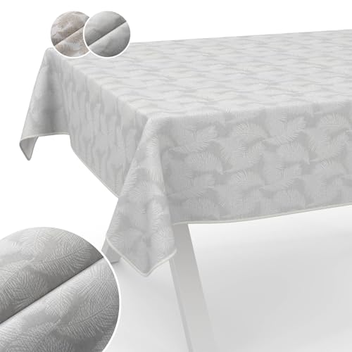 Tischdecke Stoff abwaschbar Lurex Tischtuch Tafeldecke Teflon beschichtet pflegeleicht Lotuseffekt schmutz- & wasserabweisend Kate Floral Blätter 160x120cm mit Saum (Eingefasst) Silber von ANRO