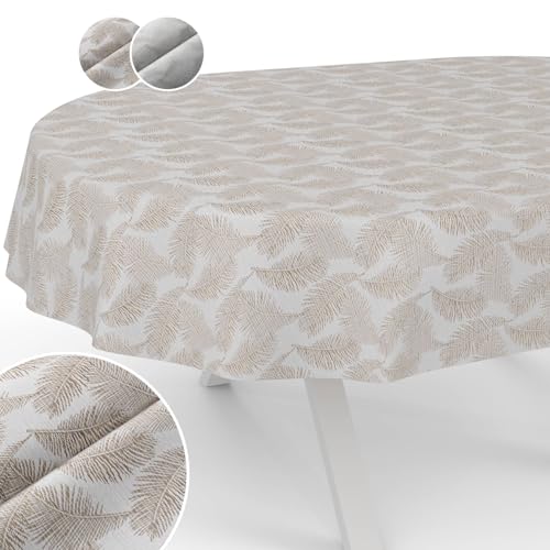 Tischdecke Stoff abwaschbar Lurex Tischtuch Tafeldecke Teflon beschichtet pflegeleicht Lotuseffekt schmutz- & wasserabweisend Kate Floral Blätter Oval 180x140cm Schnittkante Gold von ANRO