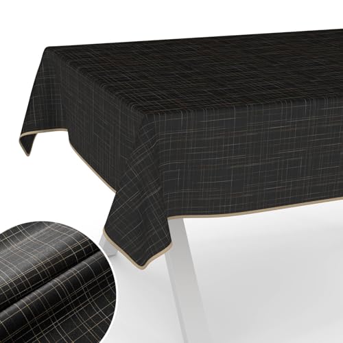 Tischdecke Stoff abwaschbar Tischtuch Tafeldecke mit Teflonbeschichtung pflegeleicht Lotuseffekt Tischdecke schmutz- & wasserabweisend Roma gestreift 120x140cm mit Saum (Eingefasst) Schwarz von ANRO