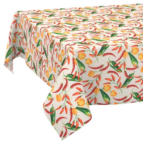 Tischdecke Stoff abwaschbar Tischtuch Tafeldecke pflegeleicht Lotuseffekt schmutz- & wasserabweisend für Indoor Outdoor Tischdecke 100x140cm Schnittkante Chili von ANRO