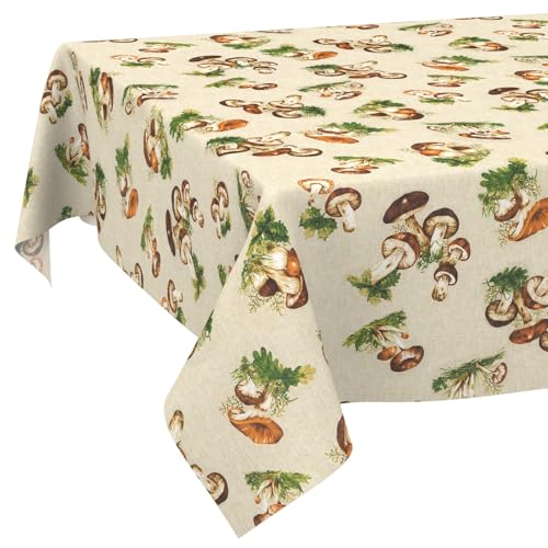 Tischdecke Stoff abwaschbar Tischtuch Tafeldecke pflegeleicht Lotuseffekt schmutz- & wasserabweisend für Indoor Outdoor Tischdecke 100x140cm Schnittkante Pilze von ANRO