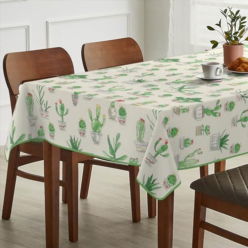 Tischdecke Stoff abwaschbar Tischtuch Tafeldecke pflegeleicht Lotuseffekt schmutz- & wasserabweisend für Indoor Outdoor Tischdecke 100x140cm mit Saum (Eingefasst) Kaktus von ANRO