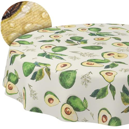 Tischdecke Stoff abwaschbar Tischtuch Tafeldecke pflegeleicht Lotuseffekt schmutz- & wasserabweisend für Indoor Outdoor Tischdecke Rund 140cm Schnittkante Avocado von ANRO