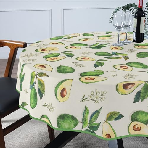 Tischdecke Stoff abwaschbar Tischtuch Tafeldecke pflegeleicht Lotuseffekt schmutz- & wasserabweisend für Indoor Outdoor Tischdecke Rund 140cm mit Saum (Eingefasst) Avocado von ANRO