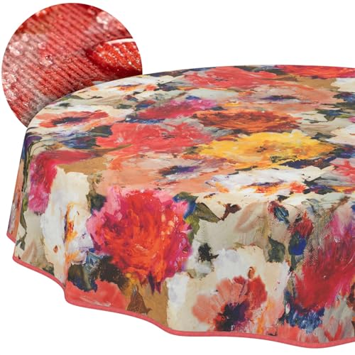 Tischdecke Stoff abwaschbar Tischtuch Tafeldecke pflegeleicht Lotuseffekt schmutz- & wasserabweisend für Indoor Outdoor Tischdecke Rund 140cm mit Saum (Eingefasst) Kunst von ANRO