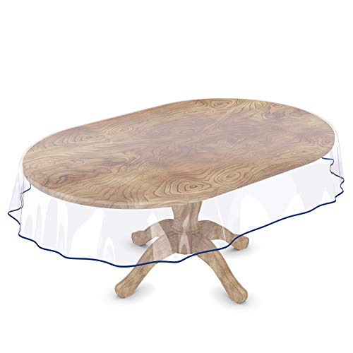Tischdecke Transparent abwaschbar Durchsichtig Folie mit Saum in Blau Oval 260x140cm 0,5mm von ANRO