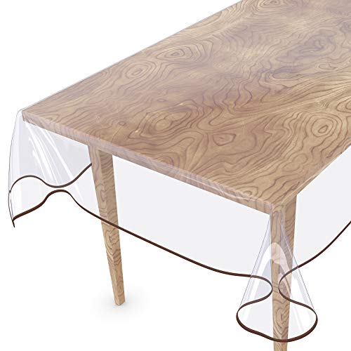 Tischdecke Transparent abwaschbar Durchsichtig Folie mit Saum in Braun 120x140cm 0,5mm von ANRO