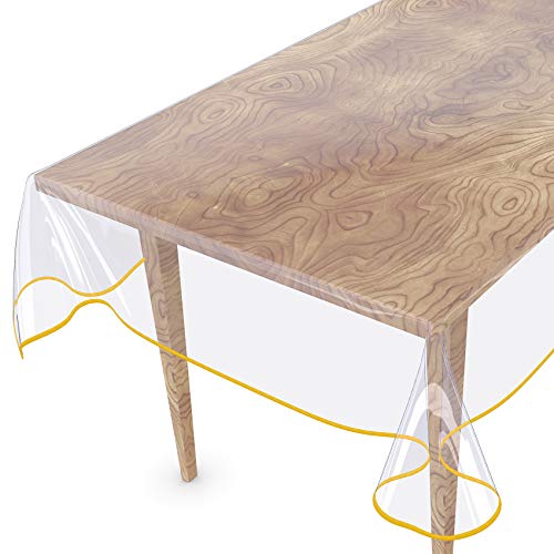 Tischdecke Transparent abwaschbar Durchsichtig Folie mit Saum in Gelb 100x140cm 0,5mm von ANRO