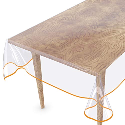 Tischdecke Transparent abwaschbar Durchsichtig Folie mit Saum in Orange 160x140cm 0,5mm von ANRO