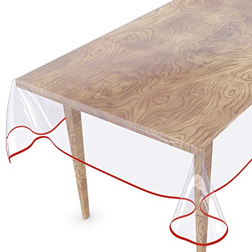 Tischdecke Transparent abwaschbar Durchsichtig Folie mit Saum in Rot 280x140cm 0,5mm von ANRO