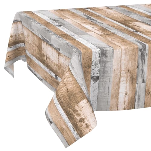 Tischdecke abwaschbar Holzoptik Braun Grau Rechteckig ohne Einfassung – pflegeleichtes Wachstuch für Innen & Außen – rustikales Design für Esstisch & Balkon 300 x 140 cm (Rechteckig) von ANRO