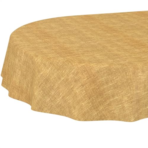 Tischdecke abwaschbar Tischtuch Tafeldecke Tischwäsche Leinen Baumwolle Leinenoptik Wasserdicht Pflegeleicht Fleckenschutz Oval 240x140cm Senf von ANRO
