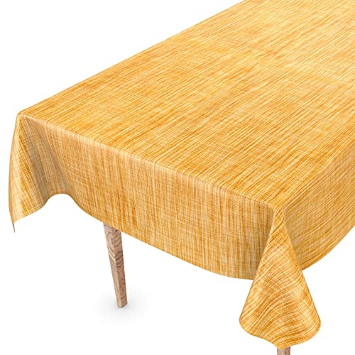 Tischdecke abwaschbar Wachstuch Wachstuchtischdecke 100 x 140cm Schnittkante Leinen Textil Optik Gelb Gartentischdecke Wachstuch von ANRO