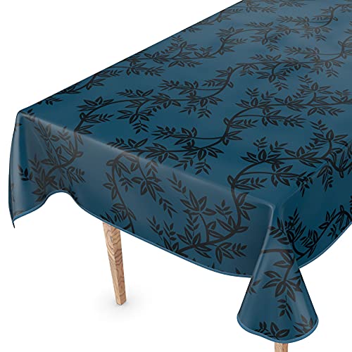 Tischdecke abwaschbar Wachstuch Wachstuchtischdecke 100 x 140cm mit Saum Chika Dunkelblau Gartentischdecke Wachstuch von ANRO