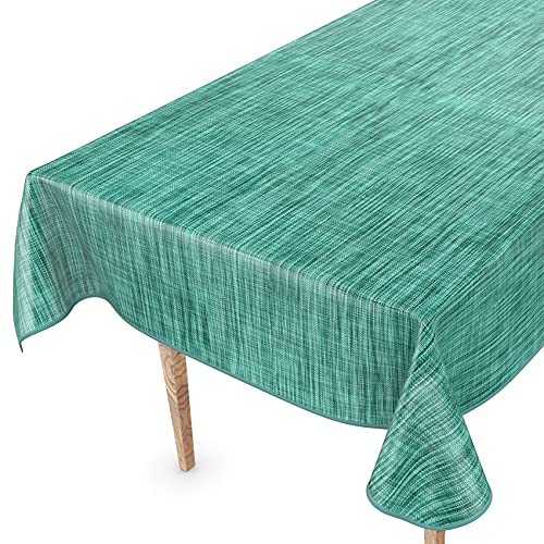 Tischdecke abwaschbar Wachstuch Wachstuchtischdecke 100 x 140cm mit Saum Leinen Textil Optik Türkis Gartentischdecke Wachstuch von ANRO