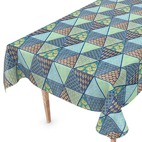 Tischdecke abwaschbar Wachstuch Wachstuchtischdecke 120 x 140cm Schnittkante Futuristik Blau Grün Gold pflegeleicht von ANRO
