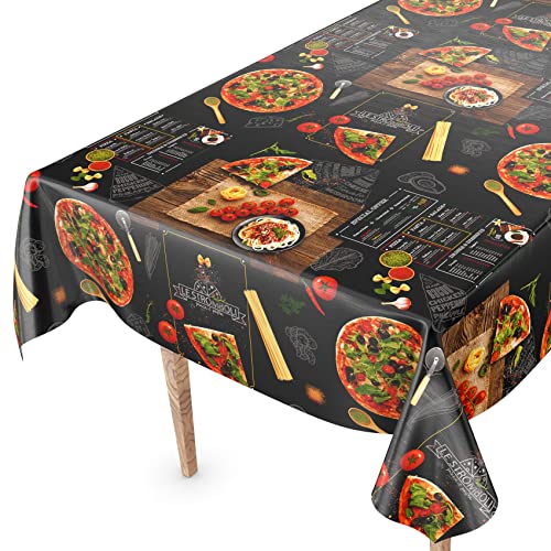 Tischdecke abwaschbar Wachstuch Wachstuchtischdecke 120 x 140cm Schnittkante Pizza Schwarz pflegeleicht von ANRO