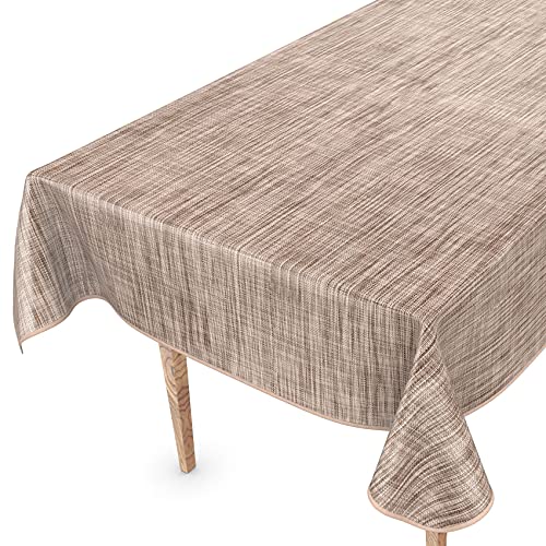 Tischdecke abwaschbar Wachstuch Wachstuchtischdecke 120 x 140cm mit Saum Leinen Textil Optik Beige Braun Gartentischdecke Wachstuch von ANRO