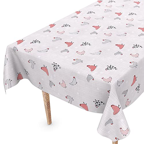 Tischdecke abwaschbar Wachstuch Wachstuchtischdecke 160 x 140cm Schnittkante Hühner Grau Gartentischdecke Wachstuch von ANRO