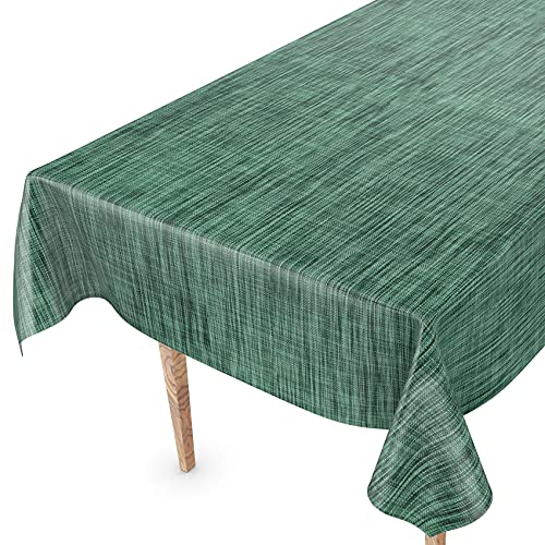 Tischdecke abwaschbar Wachstuch Wachstuchtischdecke 160 x 140cm Schnittkante Leinen Textil Optik Dunkelgrün Gartentischdecke Wachstuch von ANRO